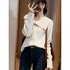 Camisa Listrada com Gola Irregular para Mulheres, Blusa Elegante de Manga Longa, Nova Moda 2026 Primavera e Outono, Top Elegante para o Trabalho, Slim Fit