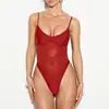 Body de malha transparente de cor sólida com retalhos para o verão, modelador, roupa íntima sexy, peça única