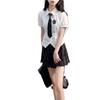 Uniforme JK de Estilo Universitario Traje de Dos Piezas Moda de Verano para Mujer Camisa Blanca de Manga Corta con Cintura Corta Chica Picante Falda Plisada