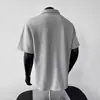 Camisa Polo de Manga Corta con Retazos para Hombre de Verano, Cuello Campana, Color Sólido, Casual de Negocios, Corte Amplio, Transpirable, Estilo Americano, Top de Hombro Regular