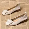 Zapatos planos para mujer de punta cuadrada y boca poco profunda, nueva colección otoño 2026, suela plana, tacón bajo, cómodos, suela suave, sin cordones, versátiles zapatos de piel para el trabajo