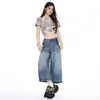 Pantalones cortos American retro de cintura alta, corte holgado, pantalones versátiles de pierna ancha para primavera y verano, jeans de pierna recta para mujer, admite envío directo