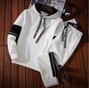 Terno de duas peças de manga comprida para estudantes, moletom masculino, primavera e outono, pulôver, estilo coreano, com capuz, roupa esportiva casual