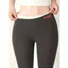 Exclusividad transfronteriza: Leggings de lana de cordero lisos, engrosados y forrados de forro polar para mujer para otoño e invierno, de cintura alta, ajustados, pantalones cálidos, pantalones de yoga