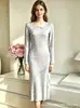 2026 Nuevo Vestido de Casa de Manga Larga para Dormir para Mujer, Cuello Redondo, Manga Corta, Abertura en Forma de Corazón, Vestido de Longitud Media 5094