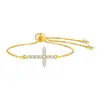Joia Original Huanmu Trade Feminina Corrente de Caixa de Cobre Zircônia Diamantada Completa Cruz Pulseira Ajustável Dourada