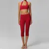 Pantalones de Yoga Cruzados Europeos y Americanos de Longitud Media Cepillados de Cintura Alta Secado Rápido Ajustados Adelgazantes de Longitud Media Ropa para Correr Fitness Conjunto de Yoga
