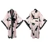 Muffy Rosa Estampa de Leopardo Renda Splicing Camisola Longa com Cadarço Robe de Casa Roupas Elegantes para Casa Femininas 943