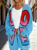 Nuevo cárdigan fino largo de comercio exterior transfronterizo con bolsillos, abrigo suéter de moda estampado para otoño e invierno, personalizado, casual para mujer