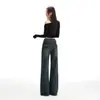 26 Jeans Slimming Retro Americano de Tiro Bajo Micro-Campana para Mujer High Street Pierna Recta Estrecha No Pegados a la Pierna Pantalones de Largo Hasta el Suelo Dropshipping