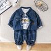 Fatos de Primavera e Outono para Meninos Estilo Outono 2025 Roupas de Brim de Primavera para Bebês e Crianças Pequenas Jaqueta