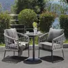 Mesas y sillas de exterior para patio, balcón, jardín, mesas y sillas de ocio para hoteles y casas de huéspedes, juego de tres piezas impermeable de ratán tejido con cuerda para terraza