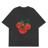 Algodão Puro Tomate Grafite Estilo Americano Grafite Nicho Criativo Estampa Solta Manga Curta Camiseta Unissex