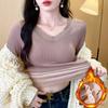 Top Cálido Forrado de Polar para Mujer en Invierno, Empalme de Encaje Engrosado con Almohadilla en el Pecho, Abrigo de Manga Larga para Otoño, Camiseta Base Ajustada