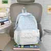 Mochila Xadrez Azul Gelo Azul Claro Bolsa Escolar para Estudante Mochila com Renda Feminina Mochila Casual para Ir para o Ensino Fundamental/Médio
