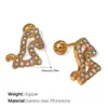 Brincos Europeus e Americanos Estilo Simples e Luxuosos com Pedras de Diamante em Formato de Dinossauro e Vários Animais, Aço Inoxidável Banhado a Ouro 18K, Joia de Orelha Exquisita e Compacta