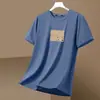 Comércio Exterior Verão Seda de Gelo Manga Curta Novo Estilo Masculino Gola Redonda Listrado Meia Manga Top Respirável Fino Tendência Camisa Masculina de Manga Curta