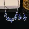 Set Transfronterizo Estilo Europeo y Americano Nueva Joyería de Circonita Microincrustada, Collar de Flor Azul Real para Uso Diario, Cadena para Clavícula