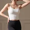 Camiseta de tirantes para yoga para mujer con doble tirante fino, camisola deportiva de canalé de alta elasticidad transpirable para correr y fitness, sujetador deportivo sin espalda para exteriores