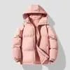 Chaqueta con capucha de color liso, forro polar grueso, marca de moda de invierno para hombre, abrigo holgado, versátil, cálido, resistente al viento