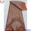 Tecido de Malha Floral Lantejoujado Pesado com Contas Tecido de Renda com Lantejoulas para Noivas