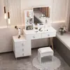 Tocador para dormitorio, tocador de maquillaje simple y moderno con espejo, mesita de noche con gabinete de almacenamiento, pequeño tocador de moda estilo influencer de Instagram para niñas