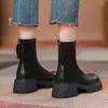Botas de moda estilo británico para mujer, con suela gruesa, que aumentan la altura, botines, nueva colección otoño/invierno 2026, forradas de felpa, corte ajustado, de tacón alto, botines cortos