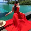 Vestido de Vacaciones en la Playa, Vestido Rojo Dopamina con Tirantes Finos, Sesión de Fotos en el Desierto, Vestido Largo Fluido, Vestido Rojo, Color de la Foto