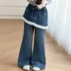 Pantalones Largos de Otoño para Niña Estilo Nuevo Estilo Coreano para Niños Dulce Versátil Moda para Niña Pequeña Encaje Volante Cubre Pompis Pantalones de Mezclilla Pierna Ancha