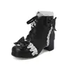 Botas de encaje dulces Candy 30 Botas Lolita Botas con volantes Lazo padre-hijo Caña corta Comercio exterior 48 mujer negro