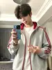 Sudadera con capucha de punto retro americana de tres rayas, para primavera y otoño, tela gruesa y pesada, estilo pareja, ropa deportiva con capucha