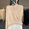 Venta al por mayor de fábrica transfronteriza Nuevo estilo Suéter de punto cálido holgado para mujer con cuello semi-alto tachonado de pedrería Camisa de capa base semi-alta