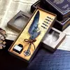 Pavo Real Azul Estilo Punk Mecánico Alas Pluma Fuente Pluma de Punta Pluma de Tinta Publicidad Bolígrafo de Regalo Juego de Plumas de Ave Personalizado