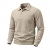 Suéter Pulôver Masculino Casual Solto de Malha Waffle com Gola Turn-down Texturizada, Manga Longa, Tamanho Europeu para Primavera e Outono, Transfronteiriço