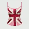 Camisola Sexy High Street Estilo Retro Americano Y2K Top sin Mangas de Verano Moderno Ajustado Strass para Mujer Azul Rojo
