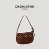 Bolso de Axila de Moda de Nicho para Otoño e Invierno con un Toque de Lujo, Bolso de Hombro Vintage de Gamuza con Estampado de Leopardo, Bolso de Mano con Remaches de Agujero Redondo para el Viaje Diario