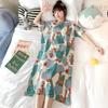 Camisón de Verano para Mujer Popular en Línea Ropa para el Hogar Delgada de Manga Corta Pijama Talla Grande Suelto Dibujos Animados Mujeres Embarazadas Largo Medio