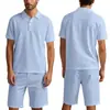 Amazon Conjunto de Shorts de Alta Qualidade com Camisa Polo Casual de Linho Respirável de Verão Estilo Americano para Homens com Mangas Curtas de Praia