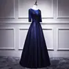Vestido de Noche Digno Azul Marino Nuevo 2026, Elegante y Estable para Anfitriona, Directora, Actuación y Ocasión Grandiosa