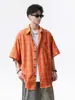 Fornecimento Direto da Fábrica Camisa Masculina de Manga Curta com Xadrez Laranja 2025 Verão Solta Casual Estilo Cityboy Japonês Camisa Jaqueta