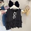 ¡Vestidito negro de vida! Vestido de Niña Drapeado Cool Nicho Elegante Sin Mangas Vestido de Encaje Vestido Chaleco