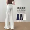 Calça Flare de Seda Gelada para Mulheres, Verão Fina Elástica Emagrecedora Roupa Feminina, Calça Flare Esportiva Yoga Fluida