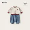 Roupa Infantil Bangxuan Estilo Outono Colete Moletom Listrado Roupa de Bebê Calça Jogger Conjunto Infantil Conjunto de Três Peças para Meninos