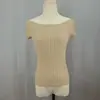 Camiseta de Verano Sexy de Hombros Descubiertos con Mangas Cortas para Mujer, de Punto Cómoda, Delgada y Ajustada, en Color Blanco, Dongdaemun Coreano