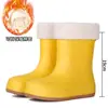 Botas de Lluvia Cálidas Color Caqui Japonesas y Coreanas, Zapatos de Goma Impermeables para Mujer de Caña Media-Corta, Zapatos para Trekking en Agua, Botas de Lluvia para Viajes al Aire Libre