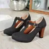 Zapatos de tacón alto para mujer de talla grande transfronterizos, nuevo estilo Primavera y Otoño 2026, punta redonda, tacón grueso, correa única, tacones altos de comercio exterior en stock