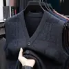 Suéter Cardigan de Botão Tricotado Outono e Inverno Masculino, Cardigan Simples de Tricô Sem Mangas com Decote V