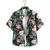 Camisa Floral Hawaiana de Manga Corta Unisex Camisa de Playa con Mangas de Tres Cuartos Talla Grande Atuendo de Pareja para Vacaciones en la Playa Camisa Floral