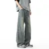 Jeans retro americanos desgastados lavados para hombre, nuevos pantalones rectos de otoño, pantalones casuales holgados de pierna ancha