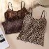 Ventas Directas de Fábrica Superventas Transfronteriza Camisola Sexy de Estampado de Leopardo Sin Costuras con Almohadillas en el Pecho Se Puede Usar por Fuera Otoño Invierno Ropa Interior Cepillada